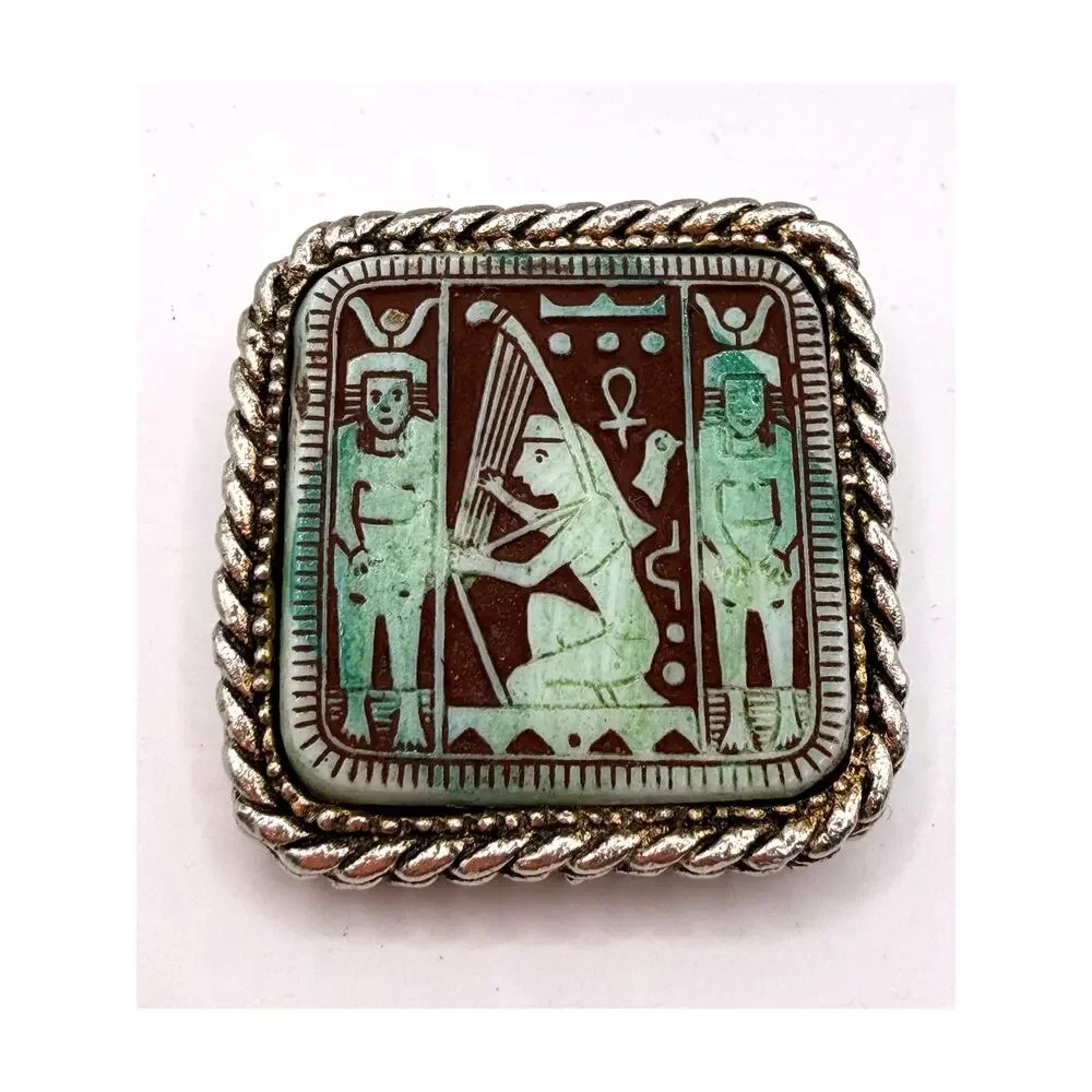 Silver Tone Egyptian Revival Brooch